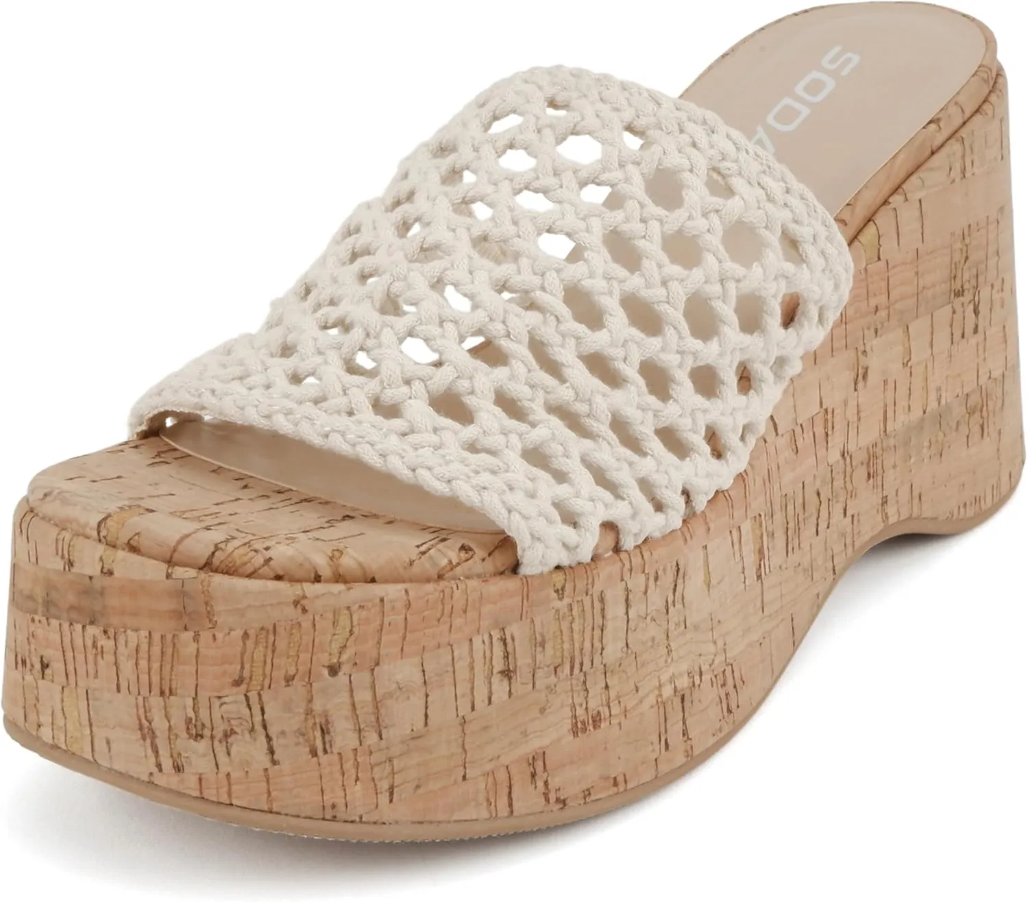 Soda “Skewer” ~ Women Open Square Toe Macrame Single Band High Heel Wedge Sandal