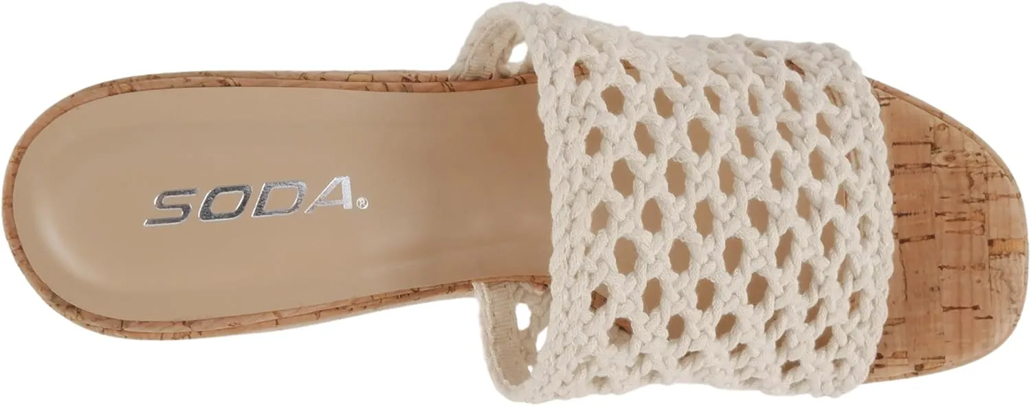 Soda “Skewer” ~ Women Open Square Toe Macrame Single Band High Heel Wedge Sandal