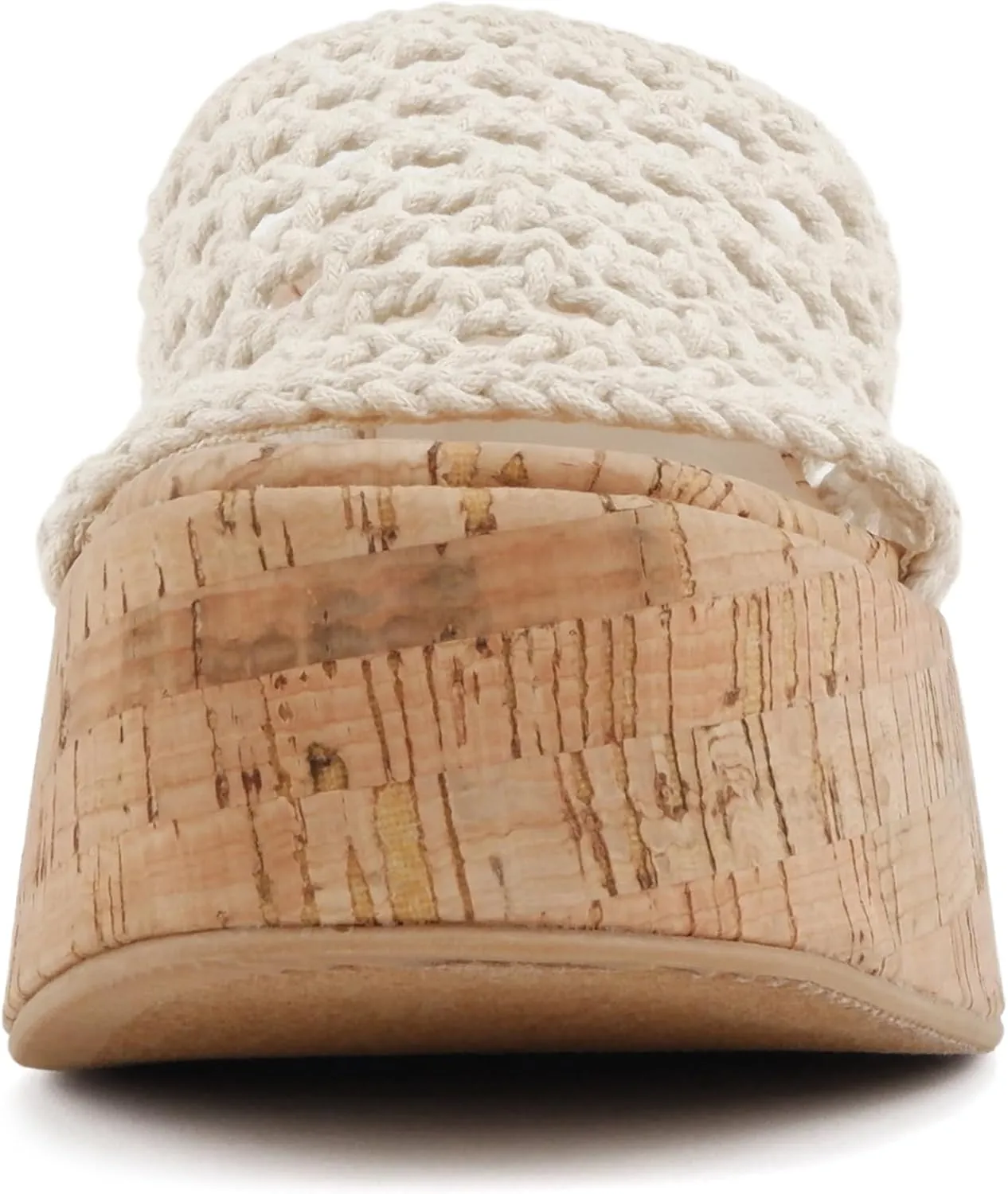Soda “Skewer” ~ Women Open Square Toe Macrame Single Band High Heel Wedge Sandal
