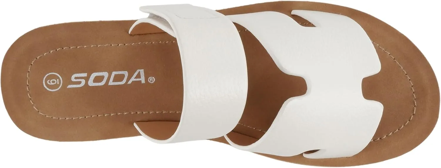 Soda “Tonya” ~ Women Open Round Toe Double Strap Slide On Sandal