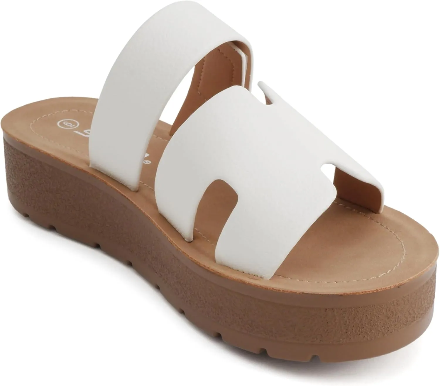 Soda “Tonya” ~ Women Open Round Toe Double Strap Slide On Sandal