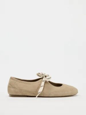 Split suede lace-up ballerinas