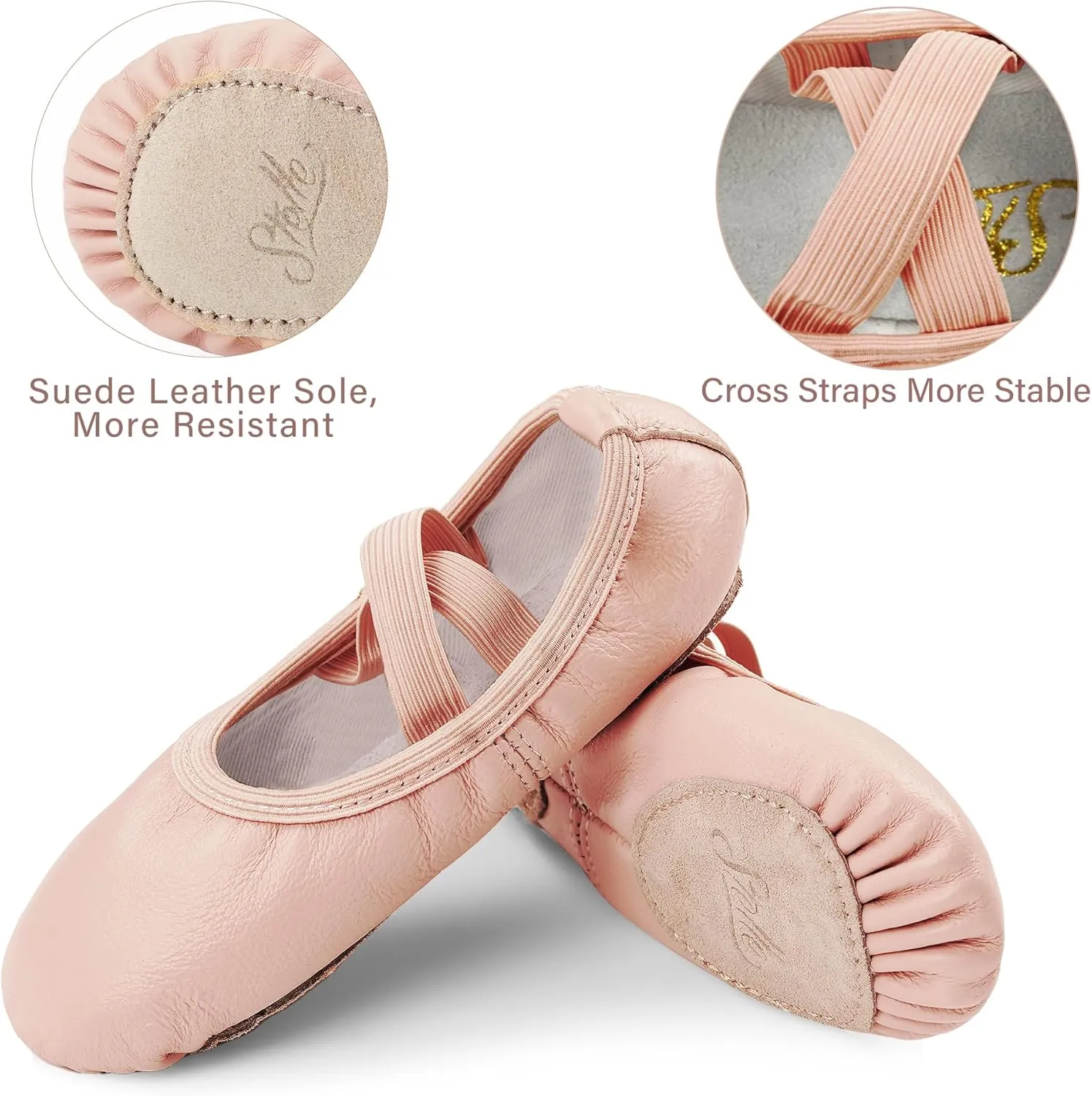Stelle Ballet Shoes for Girls Dance Slippers Genuine Leather Ballerina Shoes for Toddler/Little Kid/Big Kid