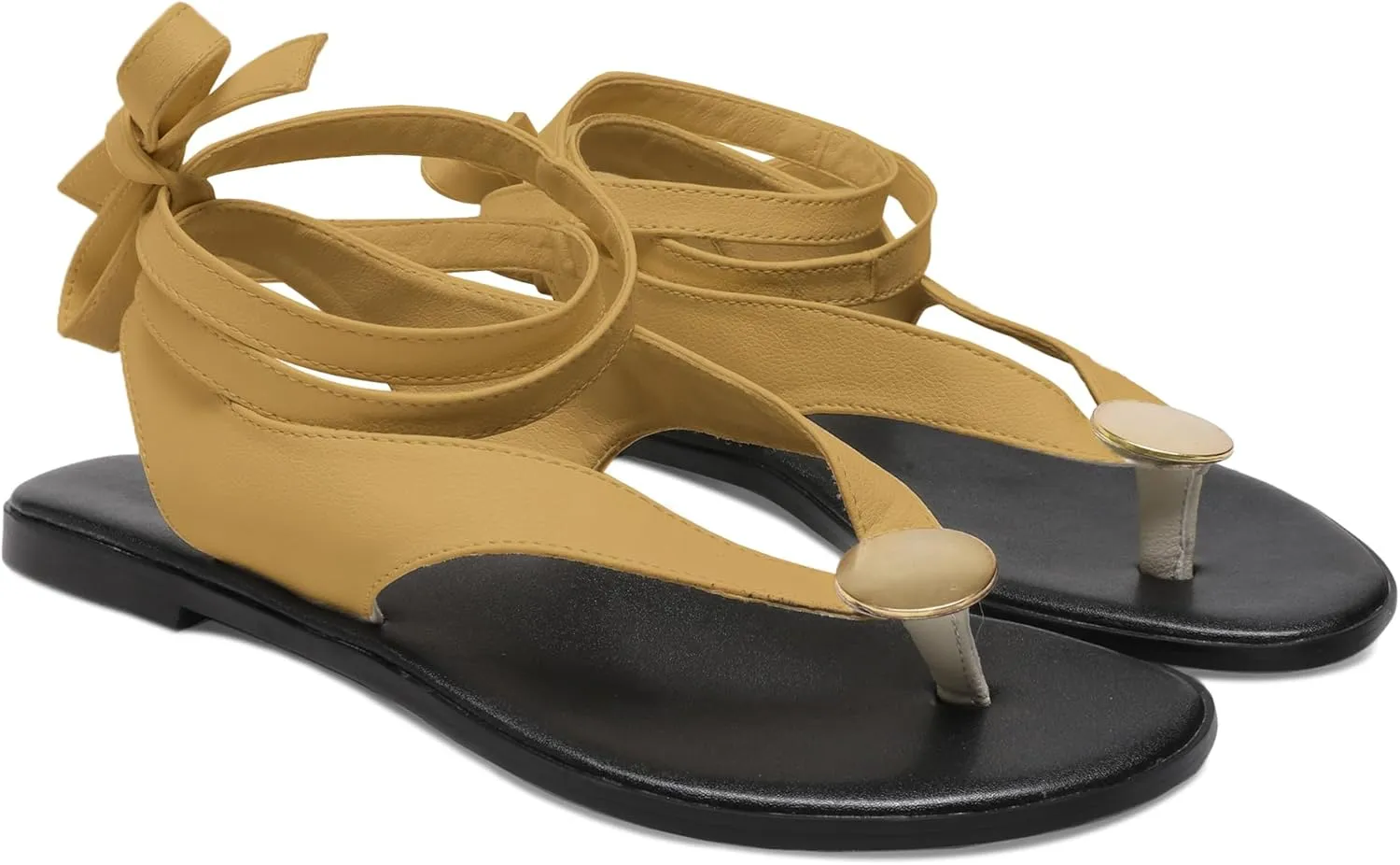 Strap Flip Flop Flat Sandals for Women with Metal Circular Ankle Strappy Ladies Fashion Cute Summer Thong Sandals Dressy.