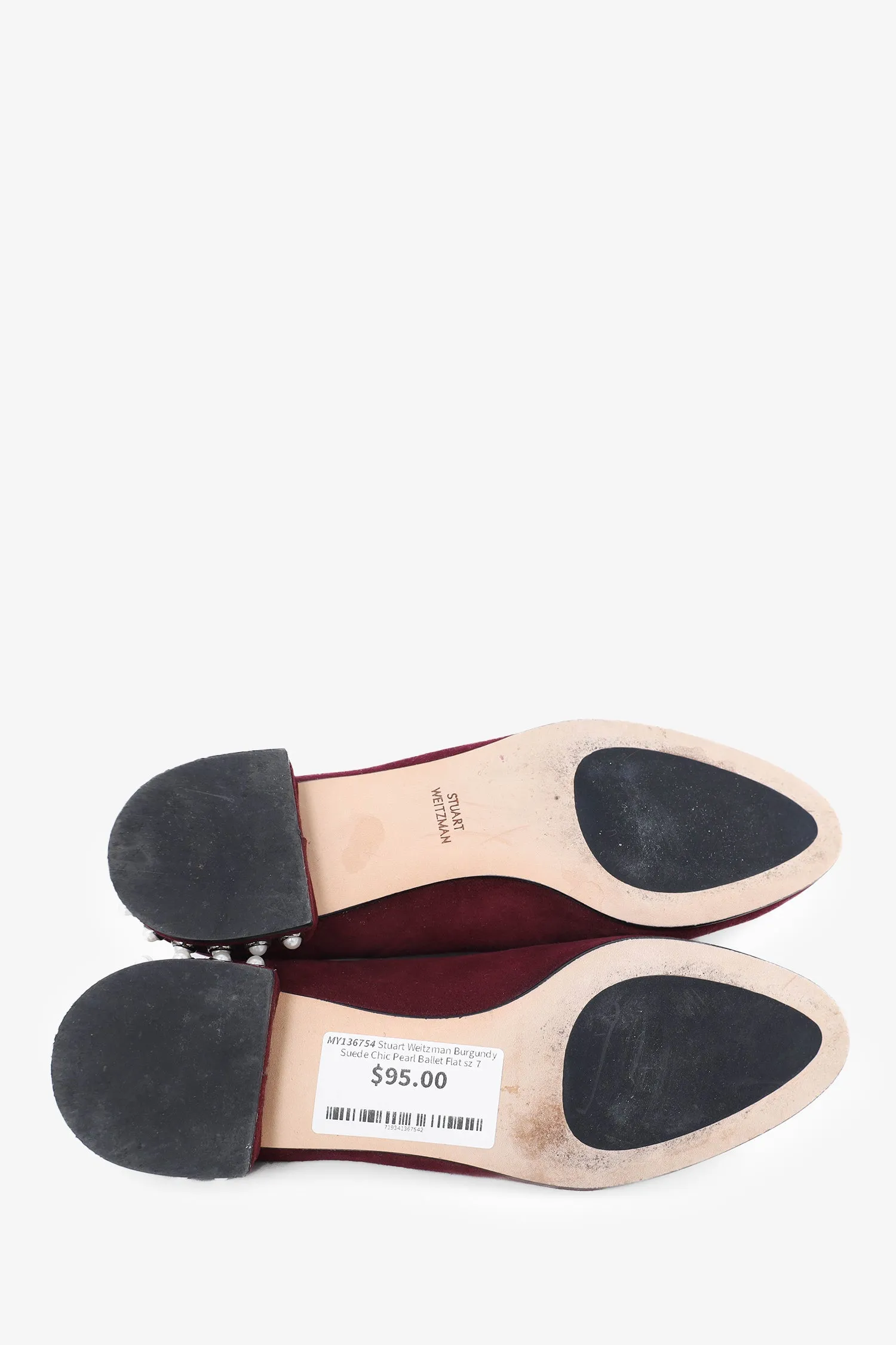 Stuart Weitzman Burgundy Suede Chic Pearl Ballet Flat Size 7