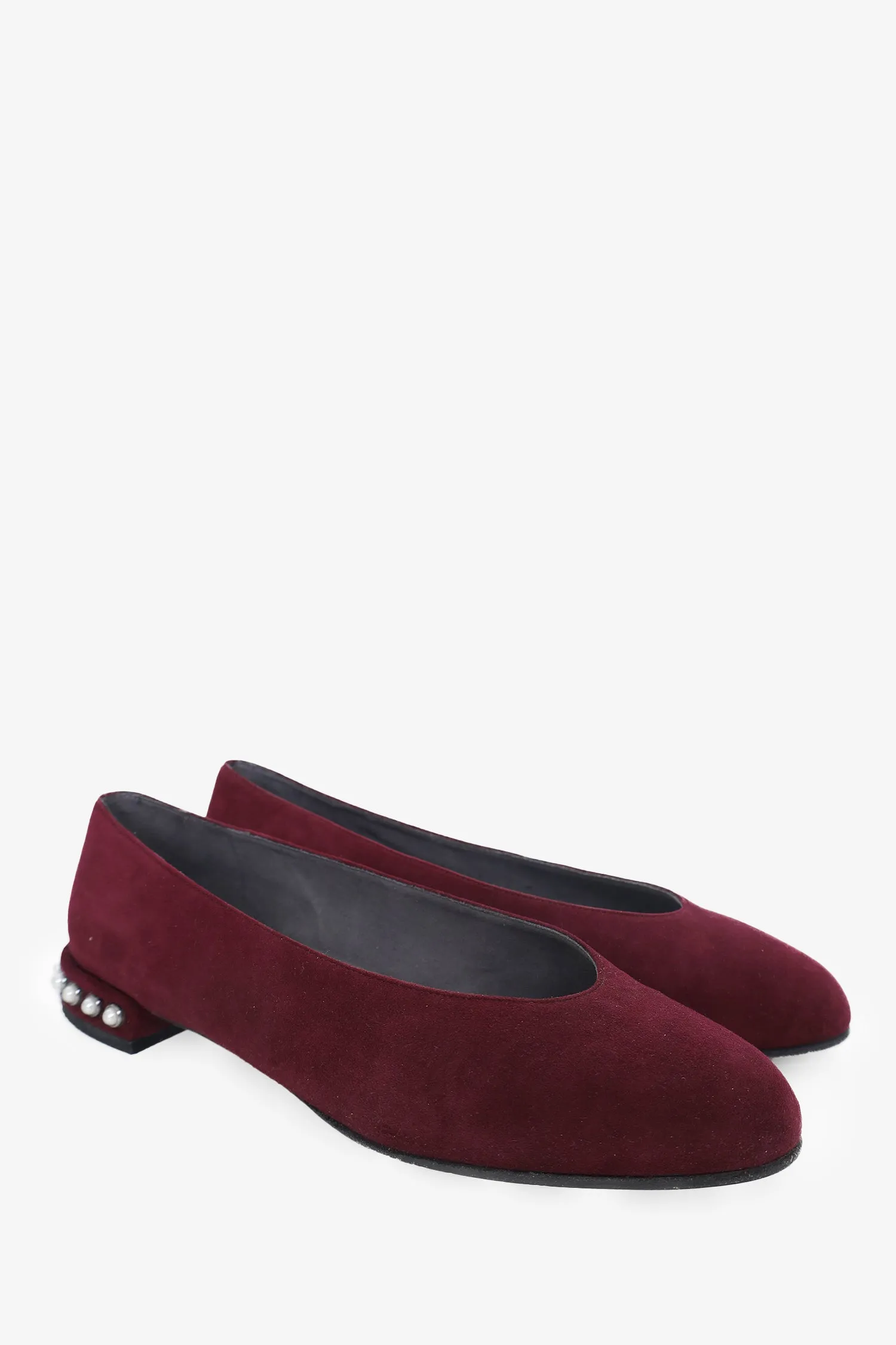 Stuart Weitzman Burgundy Suede Chic Pearl Ballet Flat Size 7