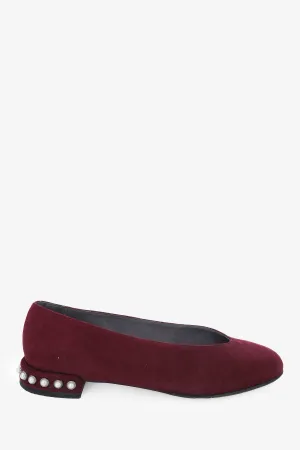 Stuart Weitzman Burgundy Suede Chic Pearl Ballet Flat Size 7