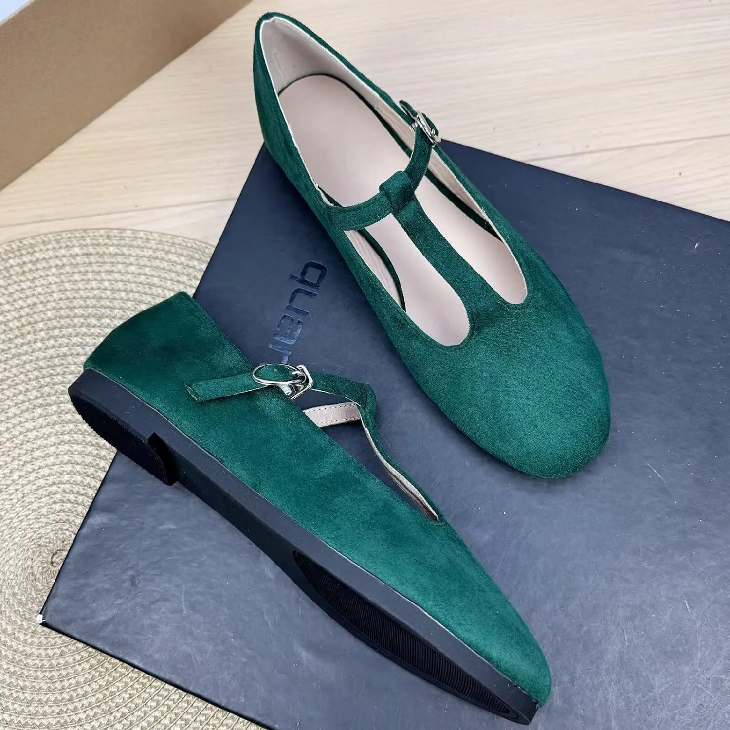 Stunner Women's PU Flats Classic Round Toe Mary Janes Flats Comfortable T Strap Ballet Shoes