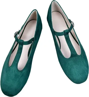 Stunner Women's PU Flats Classic Round Toe Mary Janes Flats Comfortable T Strap Ballet Shoes