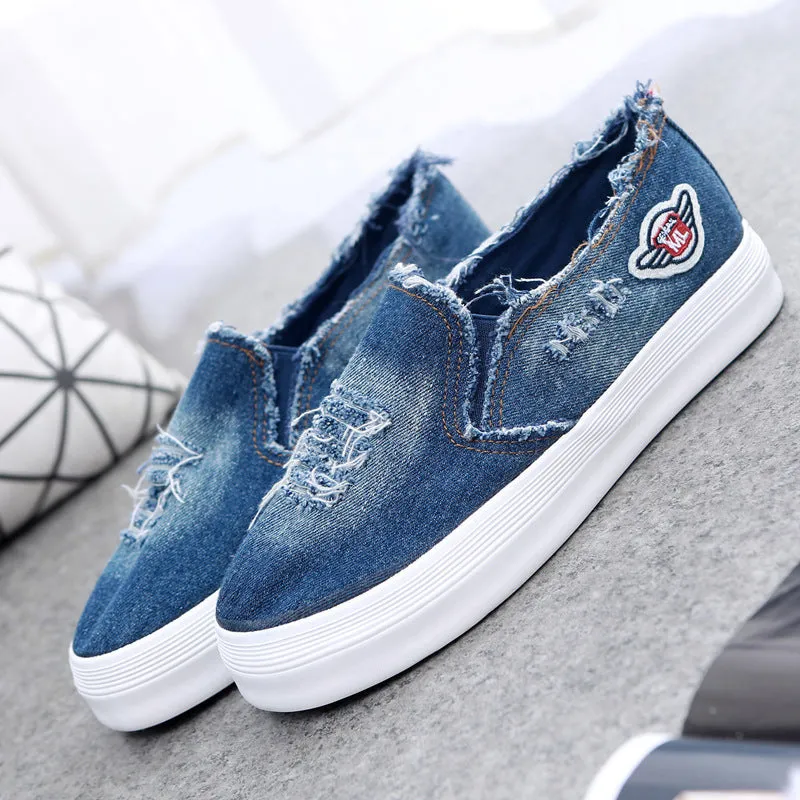 Summer 2016 canvas shoes female chunky loafer cowboy student pedal lazy shoes casual ladies shoes