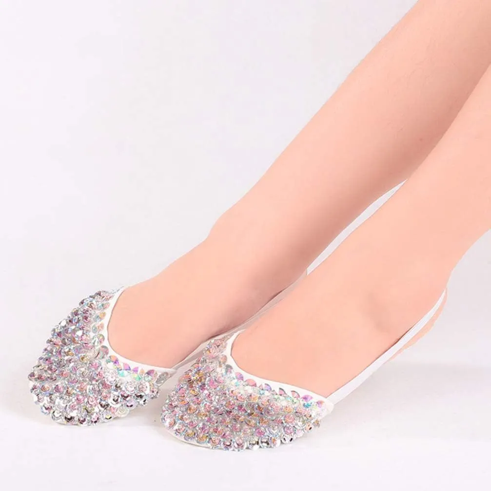 SUPVOX Women's Ballet Dance Shoes, L, Multicolor, Sequin, Flat, Peep Toe, Breathable, Elastic, Anti-Abrasive Suede Sole, Suitable for Dance, Yoga, Modern, Ballroom, Ballet, Jazz, Size L