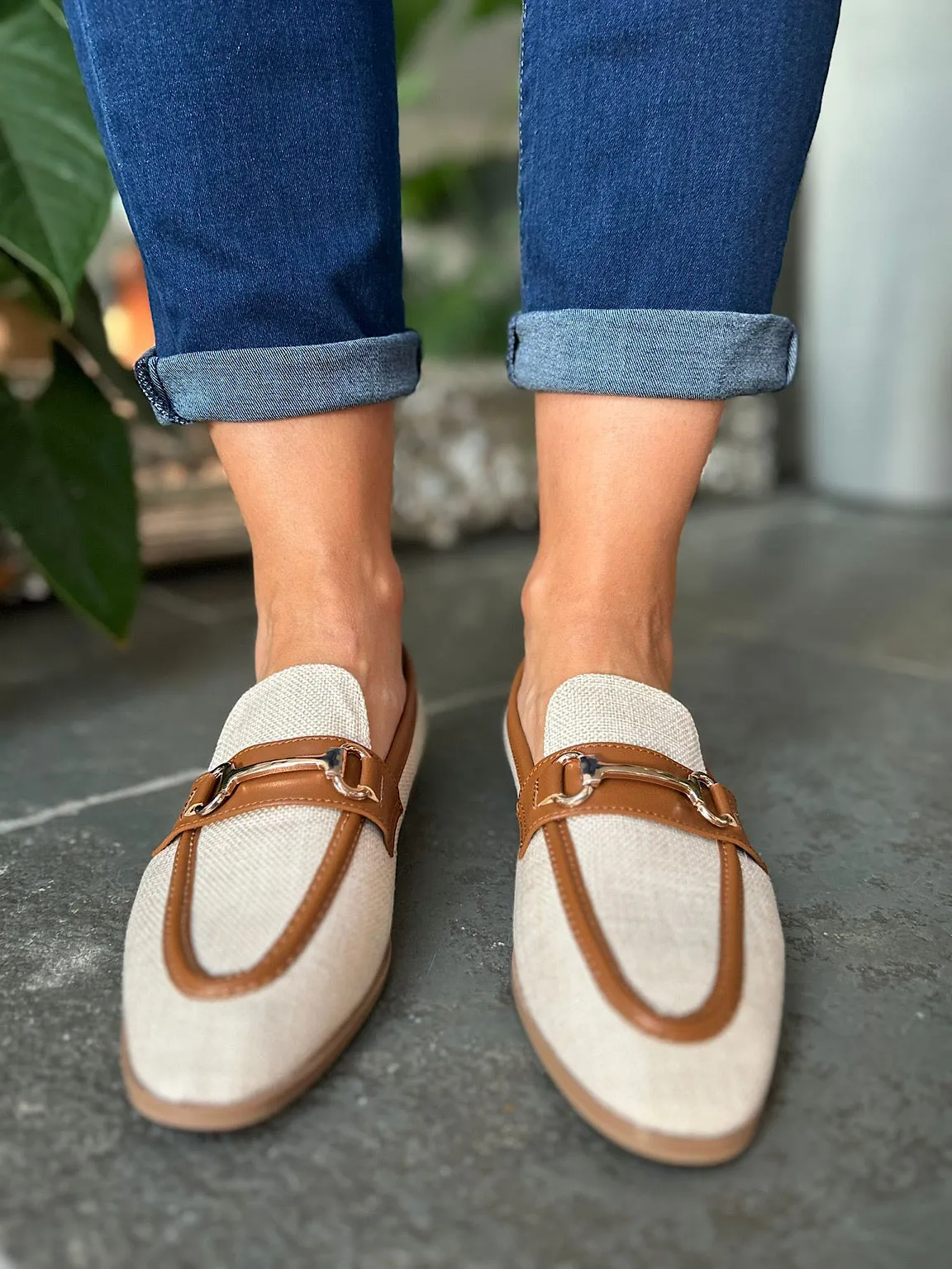Tan Canvas Chain Loafer