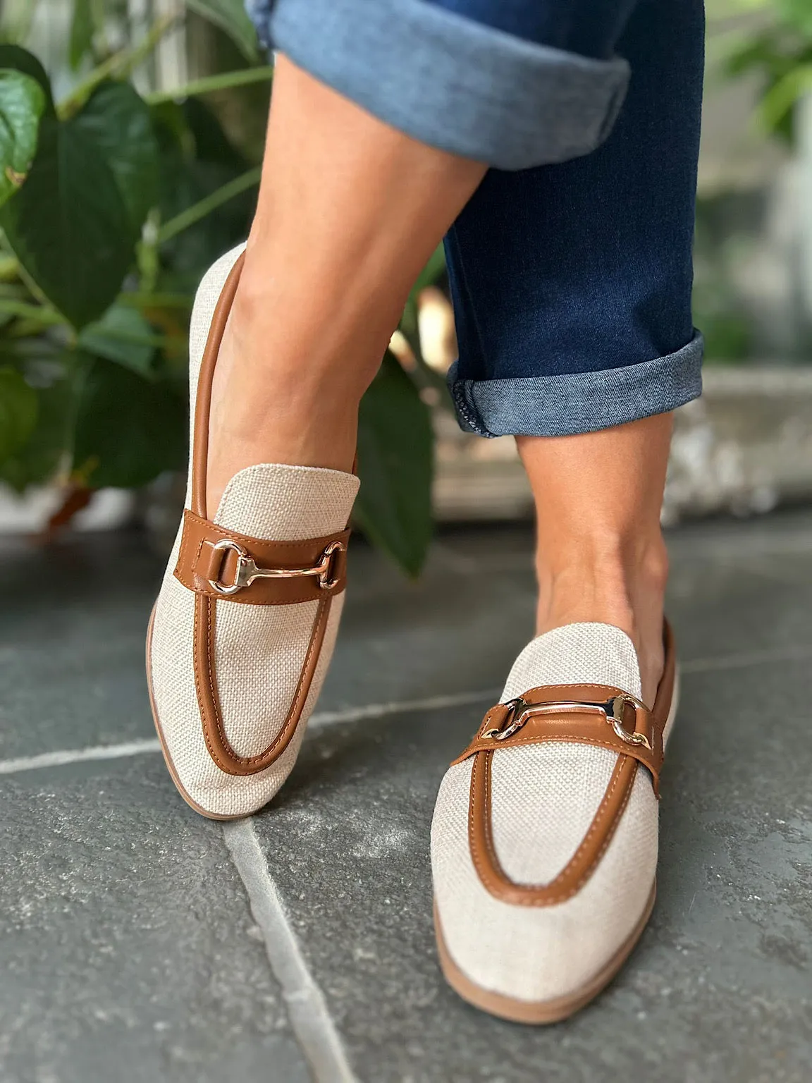Tan Canvas Chain Loafer