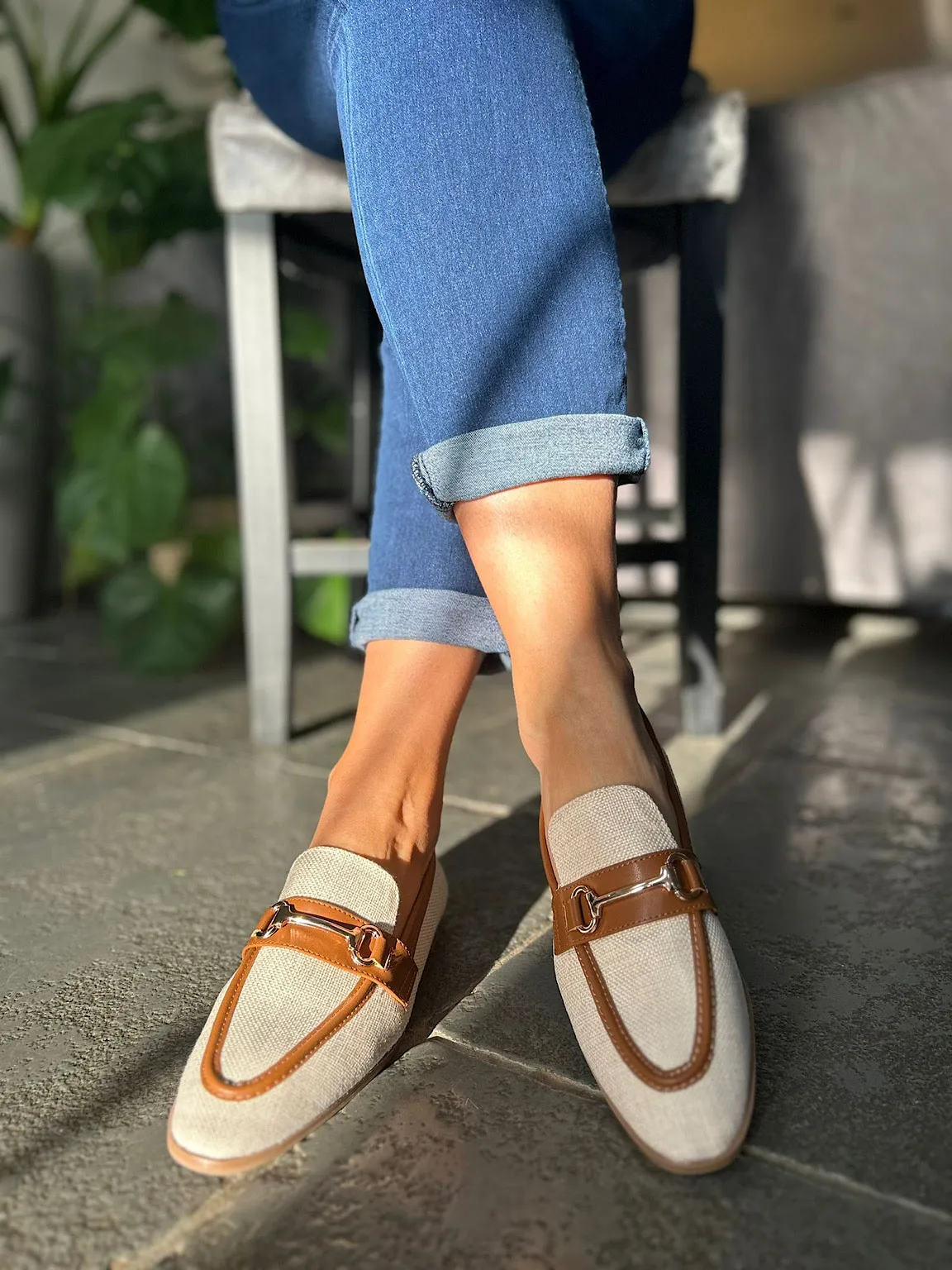 Tan Canvas Chain Loafer