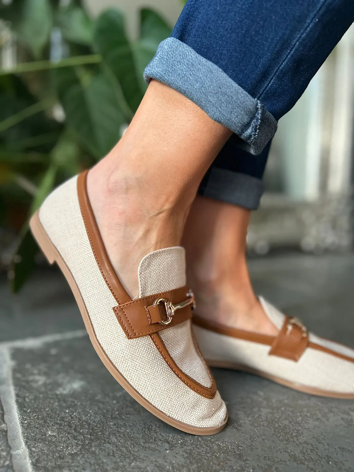 Tan Canvas Chain Loafer