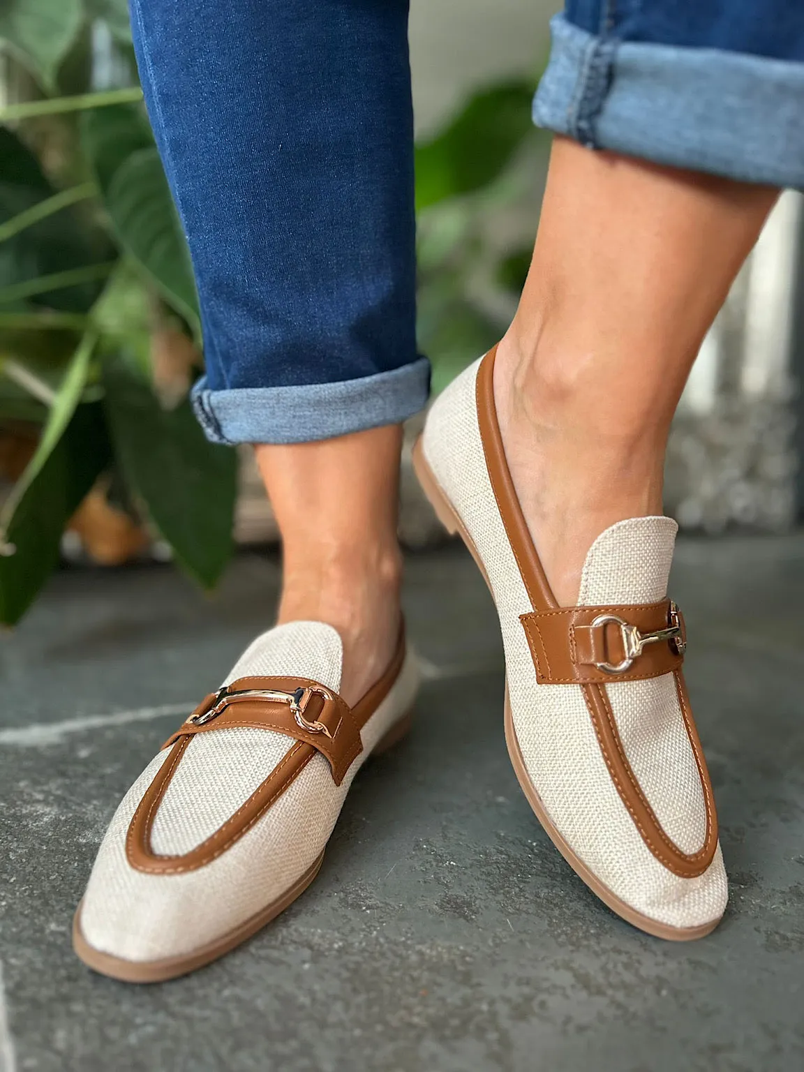 Tan Canvas Chain Loafer