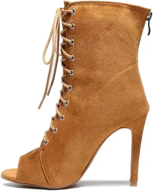 TINRYMX Women Ballroom Dance Boots Latin Salsa Ankle Dance Booties Performance Party Dance Shoes, Model-QJW7251