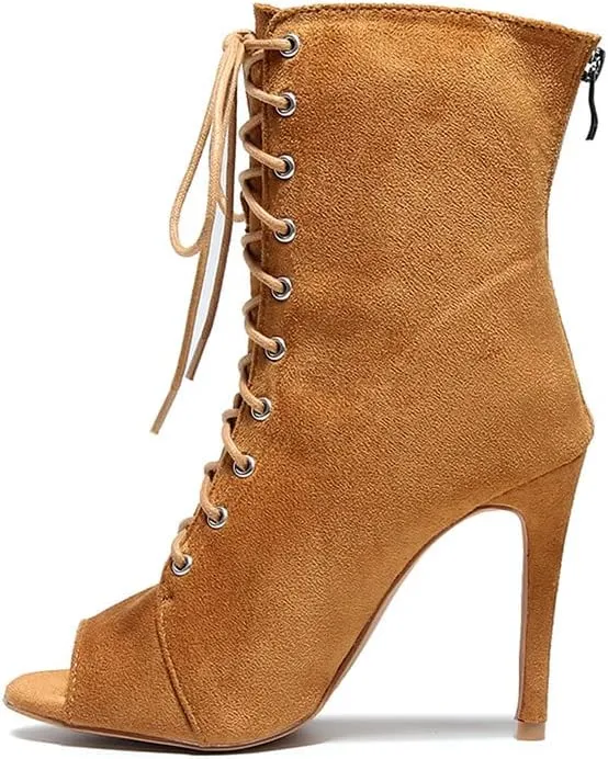 TINRYMX Women Ballroom Dance Boots Latin Salsa Ankle Dance Booties Performance Party Dance Shoes, Model-QJW7251