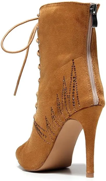 TINRYMX Women Ballroom Dance Boots Latin Salsa Ankle Dance Booties Performance Party Dance Shoes, Model-QJW7251