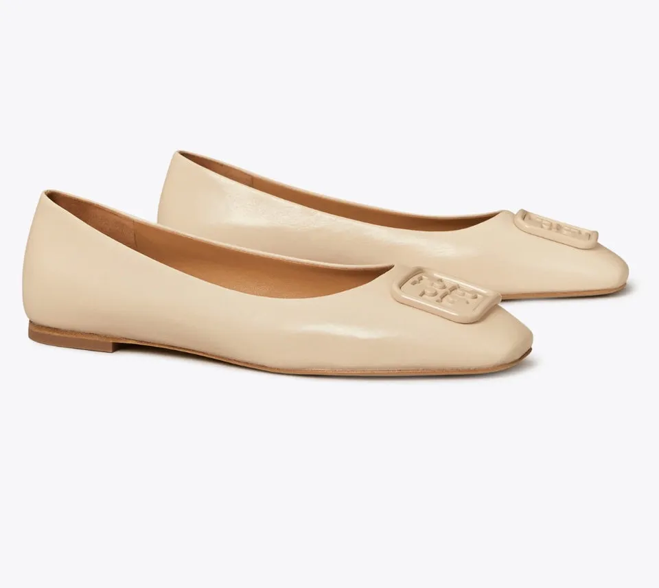 TORY BURCH GEORGIA LEATHER SQUARE TOE BALLET FLATS