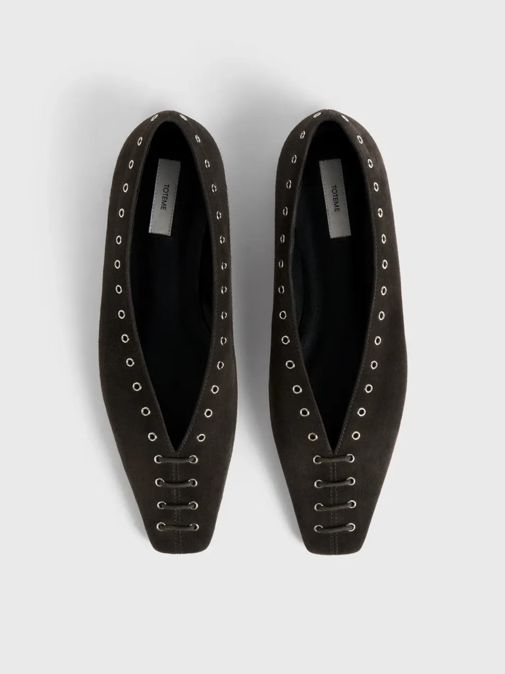 Toteme Suede Lace Up Ballerinas Pepper