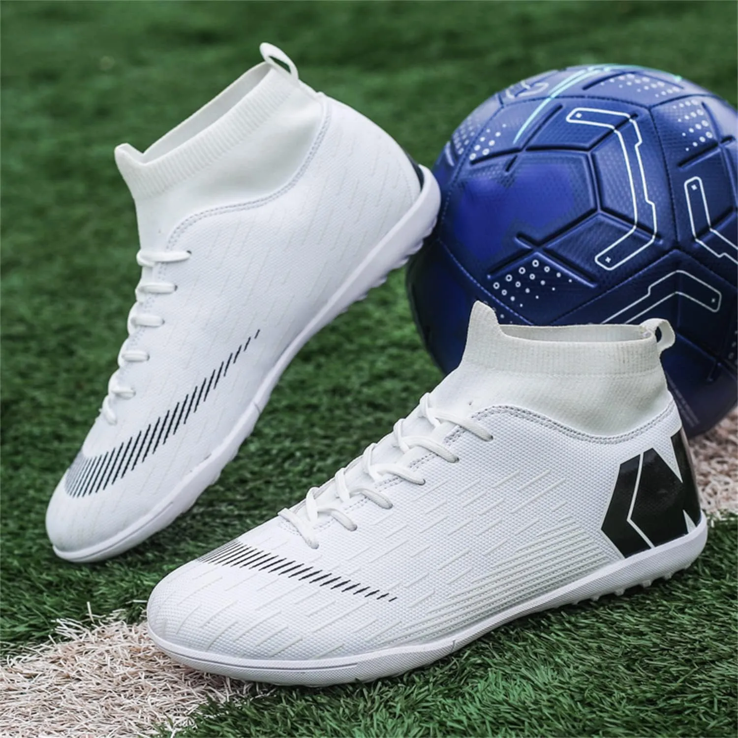 Unisex soccer sneakers are light, breathable, non-slip and shock-absorbing, and The youth high-top indoor lawn training hard bottom TF/AG.