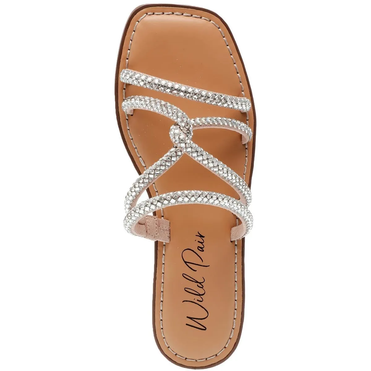 Wild Pair Womens Rhinestone Criss-Cross Slide Sandals Silver 5.5 Medium (B,M)