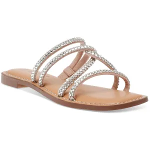 Wild Pair Womens Rhinestone Criss-Cross Slide Sandals Silver 5.5 Medium (B,M)