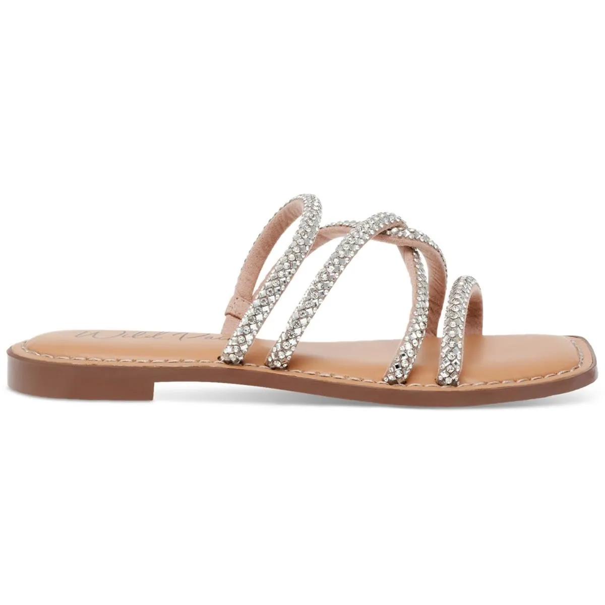 Wild Pair Womens Rhinestone Criss-Cross Slide Sandals Silver 5.5 Medium (B,M)