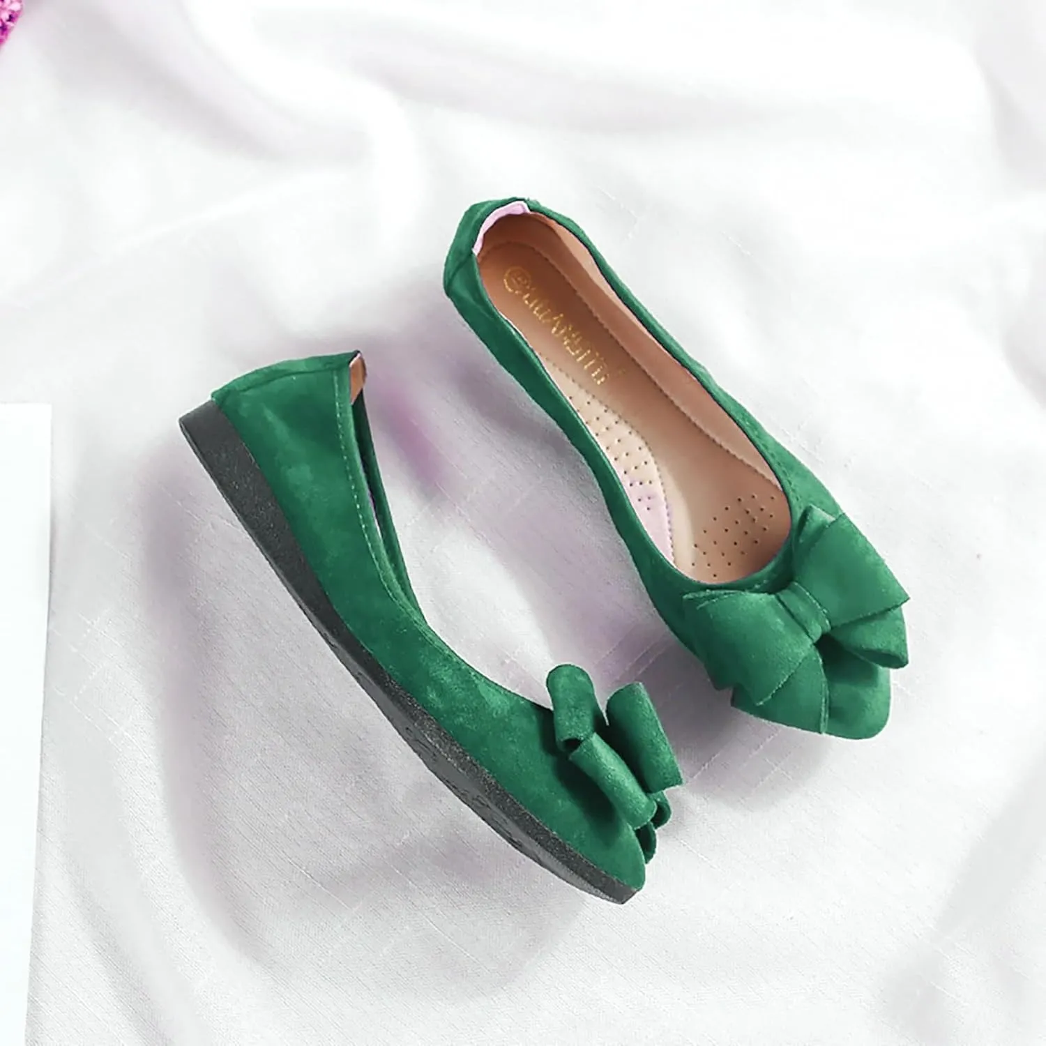 Women Ballet Flats Fashion Bowknot Suede Comfort Pointed Toe Slip On Dress Shoes