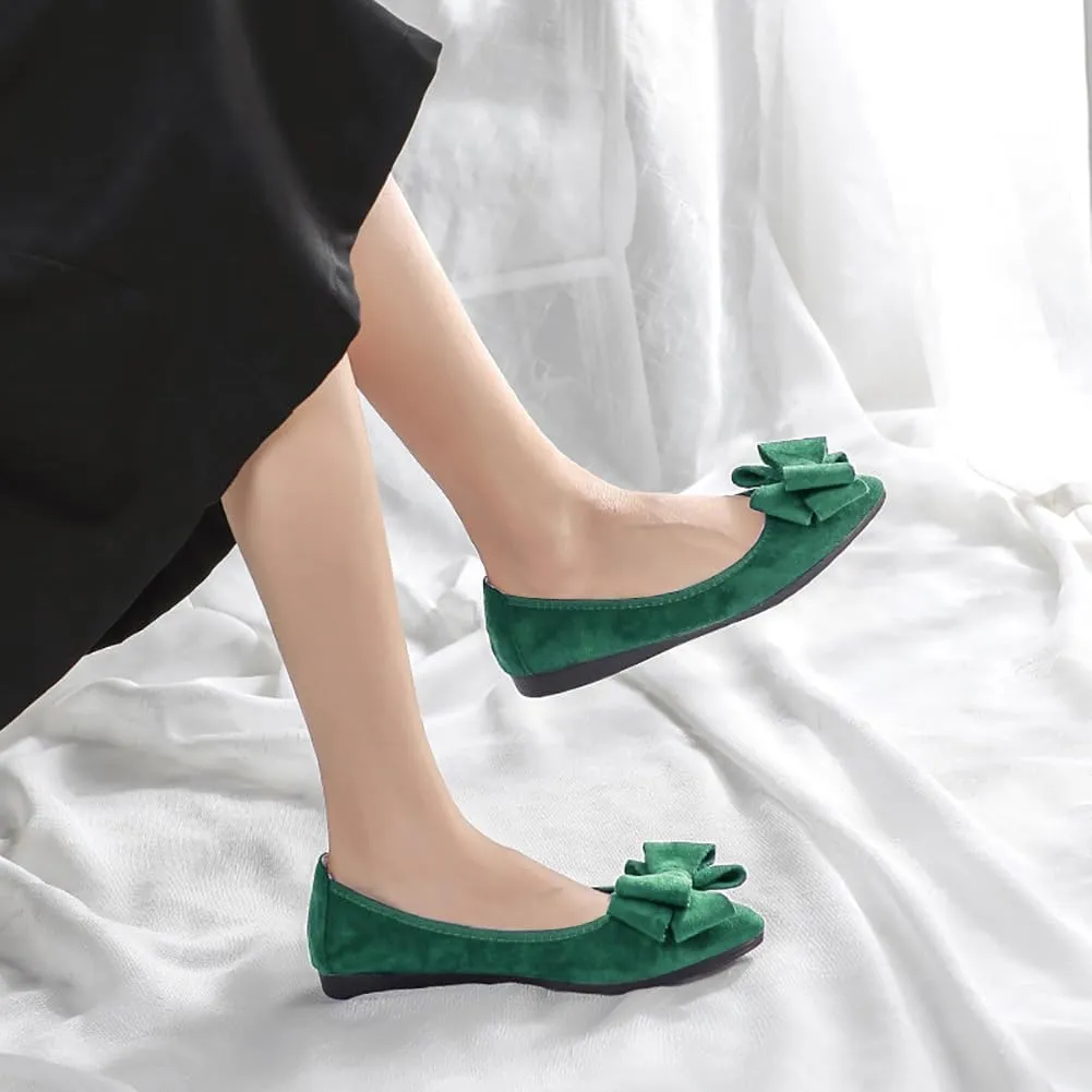 Women Ballet Flats Fashion Bowknot Suede Comfort Pointed Toe Slip On Dress Shoes