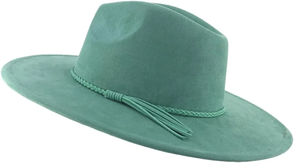 Women Men Wide Brim Suede Tassel Top Hat Party Wedding Fedora Hat Jazz Felt Gentleman Panama Cap