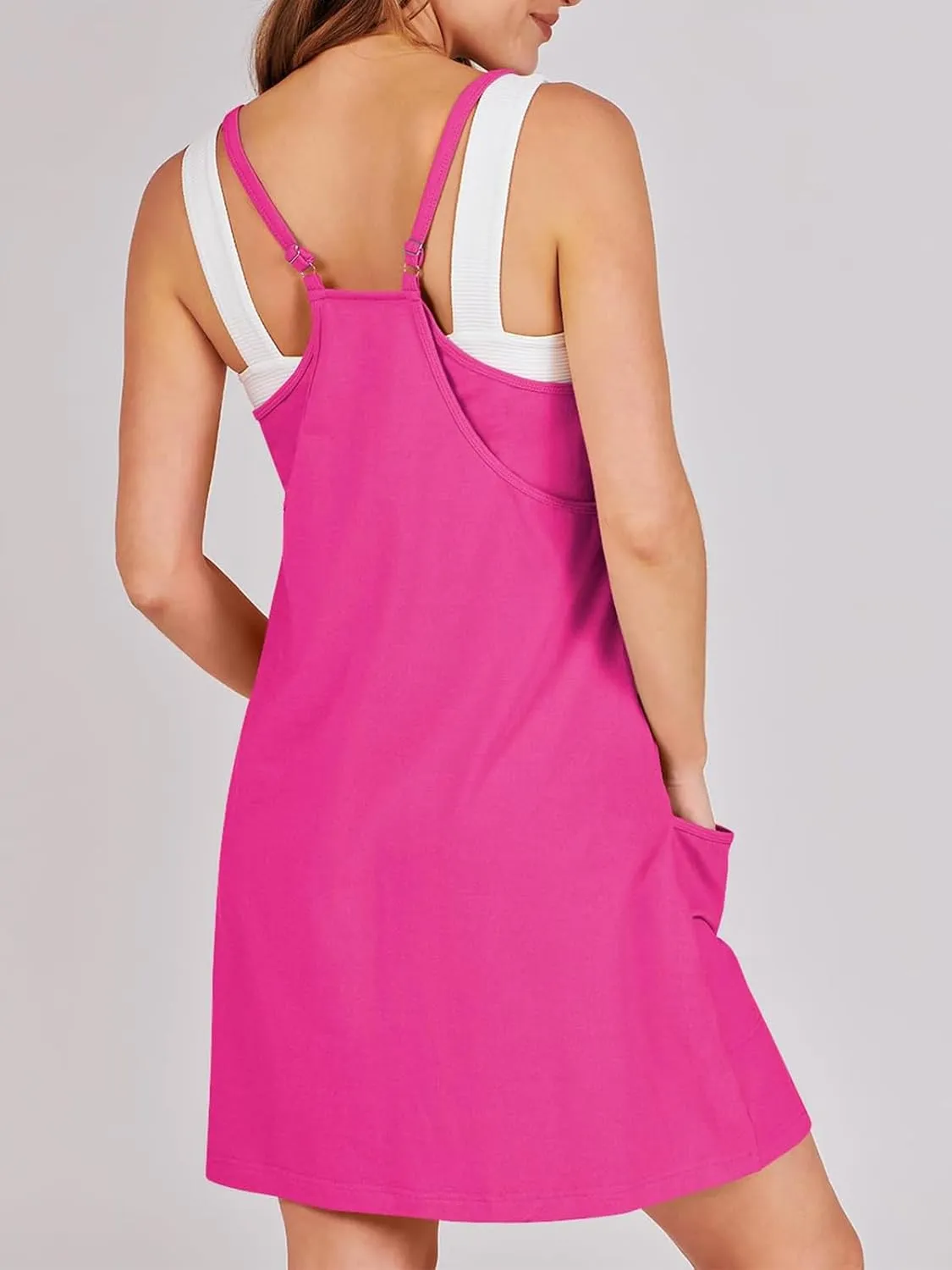 Women Summer Sleeveless Mini Dress Casual Short Sundress Workout Tennis Athletic Onesie with Built in Shorts