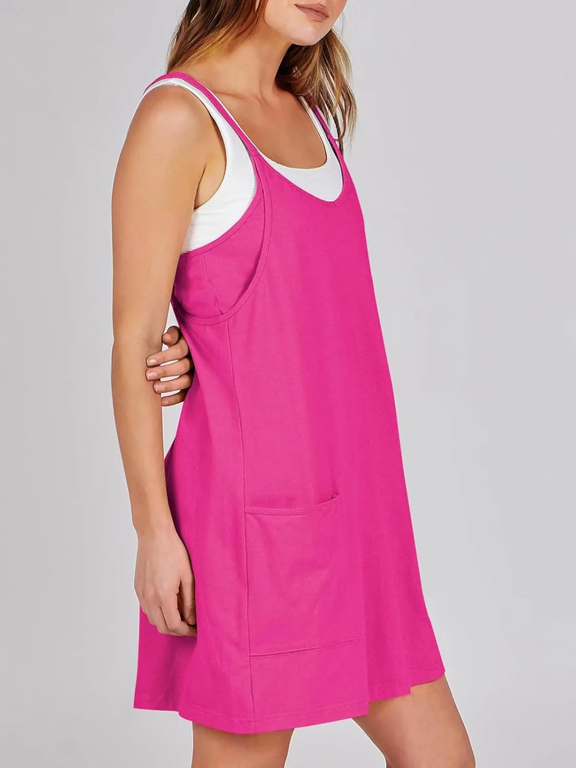 Women Summer Sleeveless Mini Dress Casual Short Sundress Workout Tennis Athletic Onesie with Built in Shorts