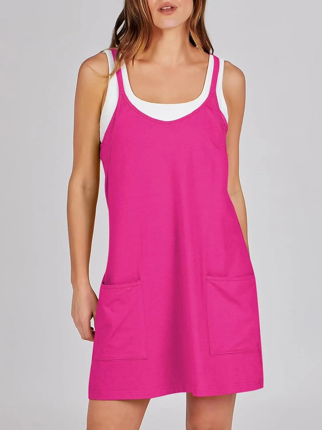 Women Summer Sleeveless Mini Dress Casual Short Sundress Workout Tennis Athletic Onesie with Built in Shorts
