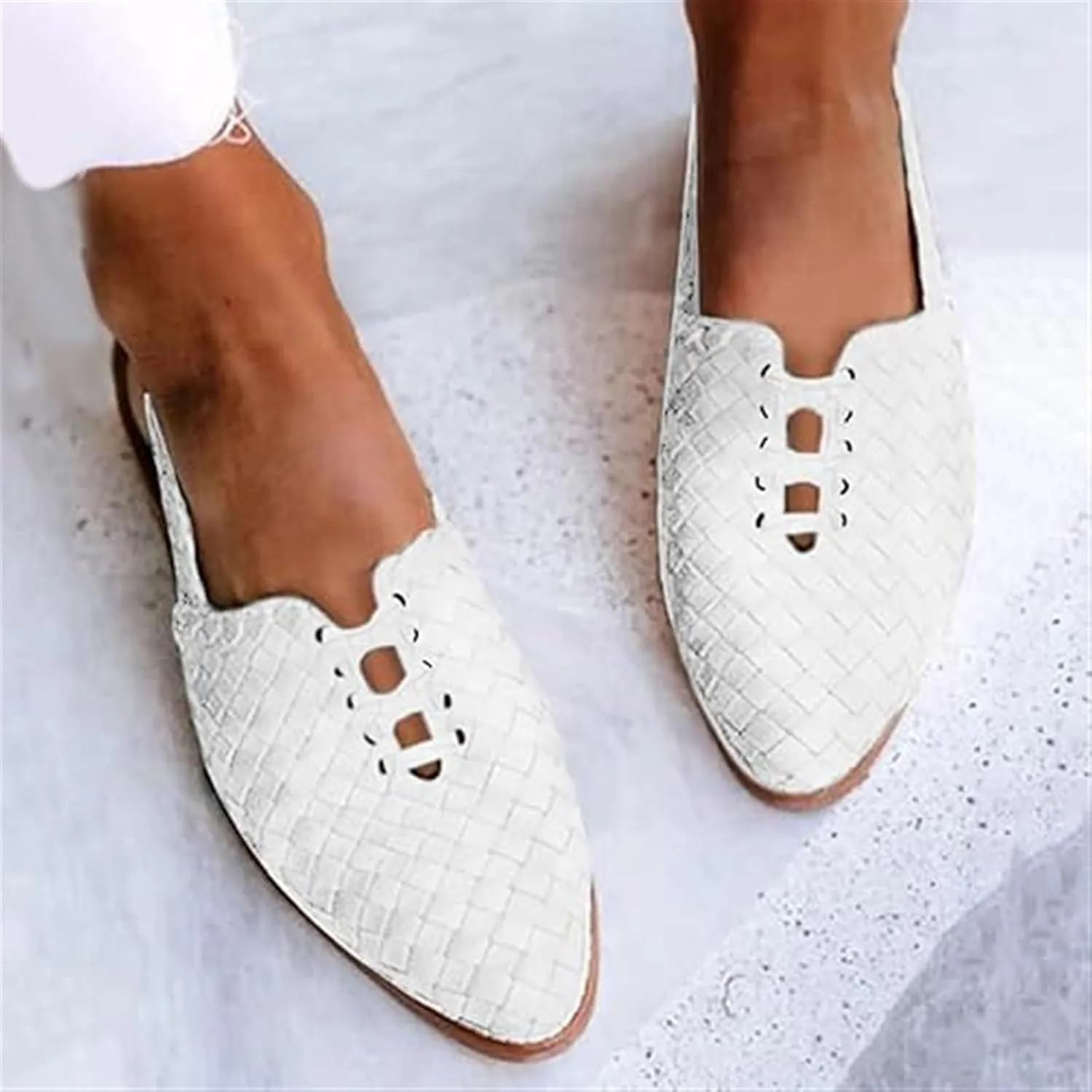 Women Woven Printing Mules, Comf Slip-on Low Heel Closed Pointed Toe Sandals, Boho Backless Adjustable Buckle Strap Beach Loafers