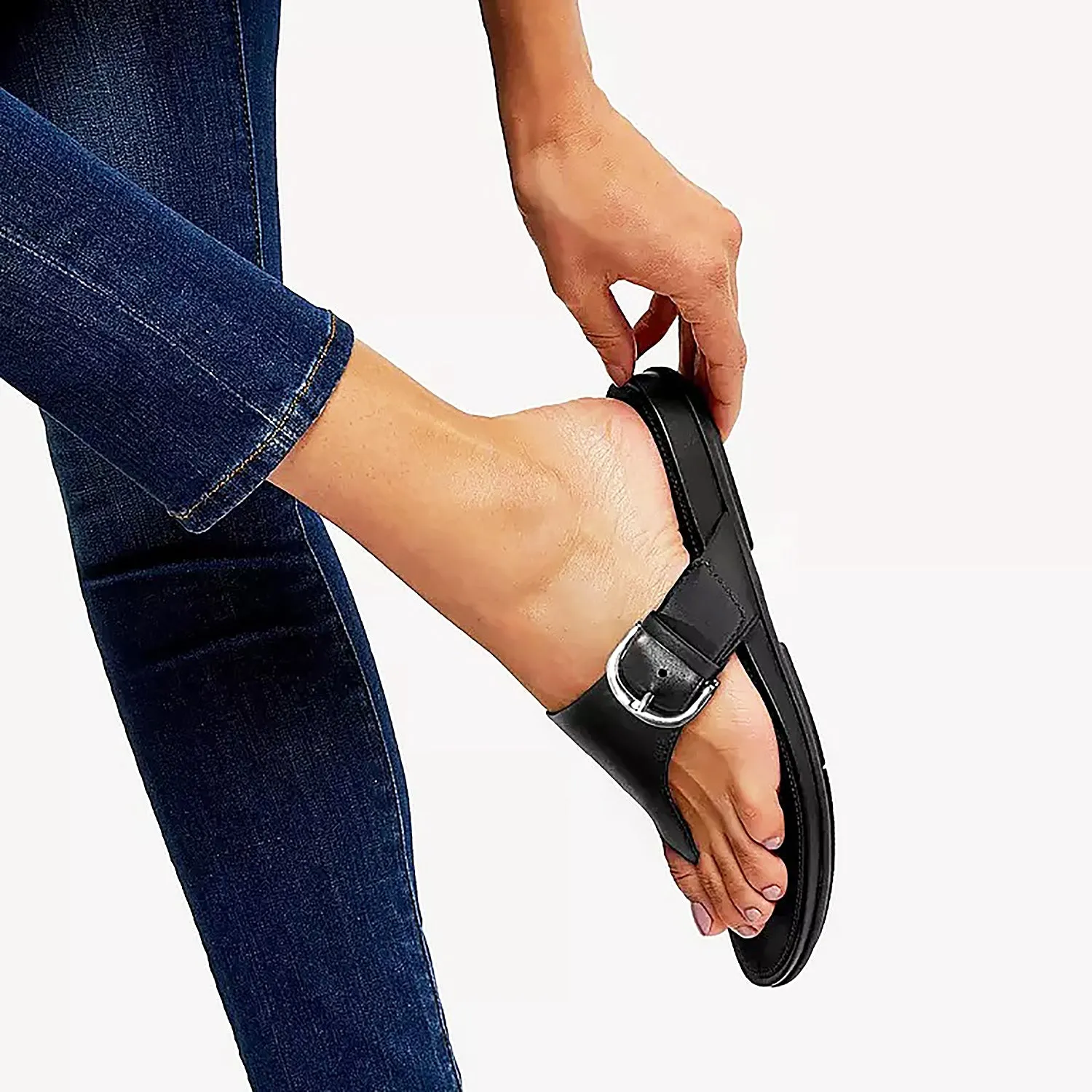 Women's FitFlop Graccie Toe-Post All Black Leather