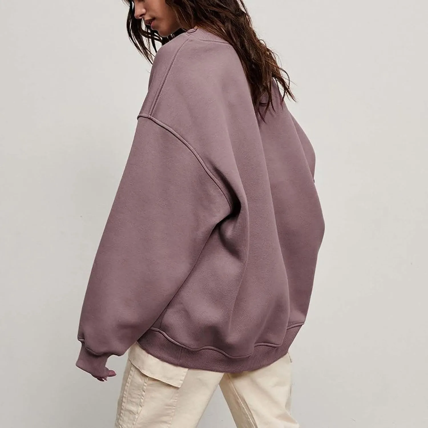 Women's Oversized Long Sleeve Sweatshirts Pure Color Round Neck Casual Pullover Shirt Fashion Going Out Clothes