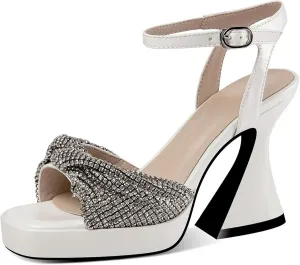 Women's Rhinestone Platform Sandals - Catwalk High Heels, Ankle Strap Wedding Dancing