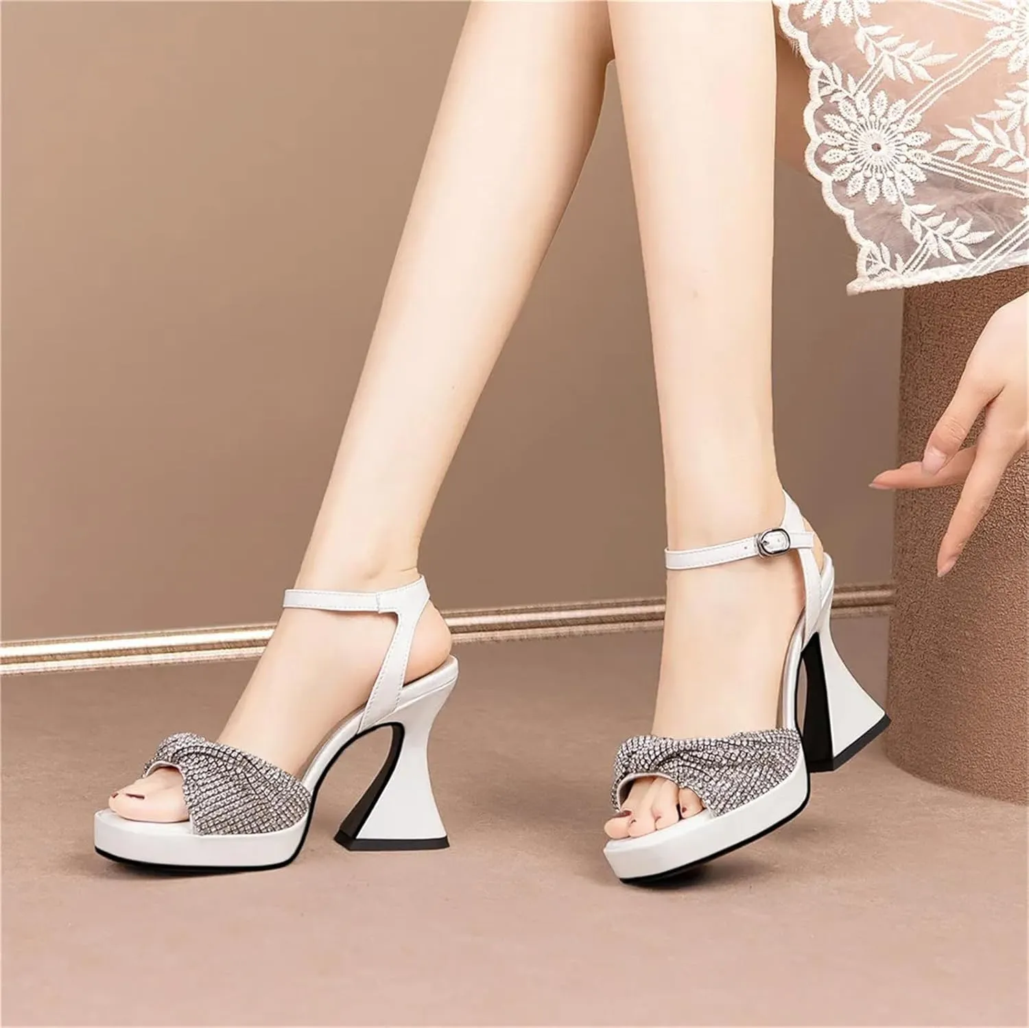 Women's Rhinestone Platform Sandals - Catwalk High Heels, Ankle Strap Wedding Dancing