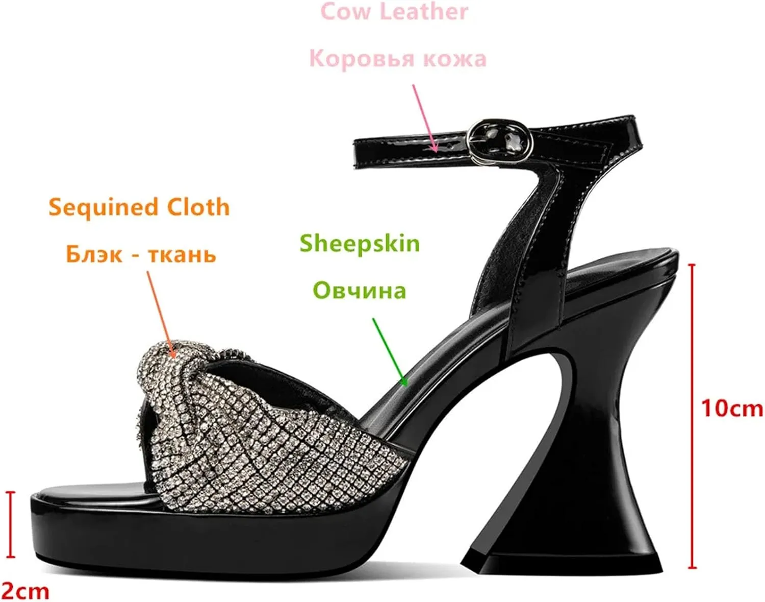 Women's Rhinestone Platform Sandals - Catwalk High Heels, Ankle Strap Wedding Dancing