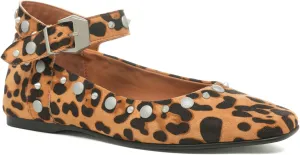 Women's Stud Mary Jane Flats Metallic Square Toe Ballet Flats Ankle Buckle Strap Comfy Ballerina Shoes
