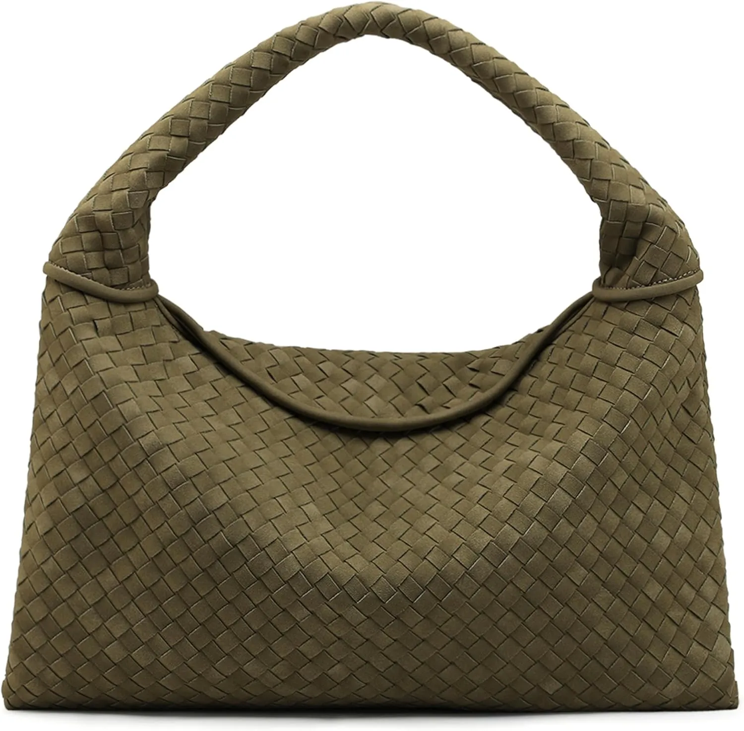 Women's Vegan Leather Woven Tote, Vintage Suede Hobo, Suede Woven Purse Shoulder Bag Top-Handle Bag