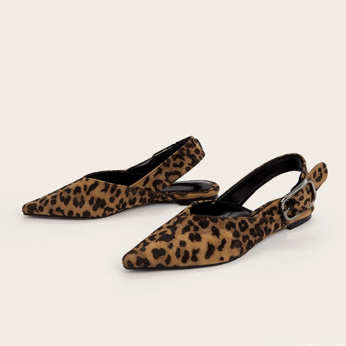 Women's Wide Welt Buckle Ballet Flats Pointed Toe Slingback Mules Mary Jane Flat Ballerina Shoes