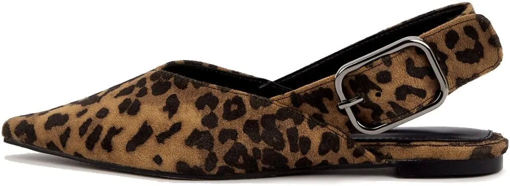 Women's Wide Welt Buckle Ballet Flats Pointed Toe Slingback Mules Mary Jane Flat Ballerina Shoes