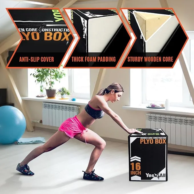 Yes4All 3-in-1 Soft-Padded Plyo Box With Wooden Core