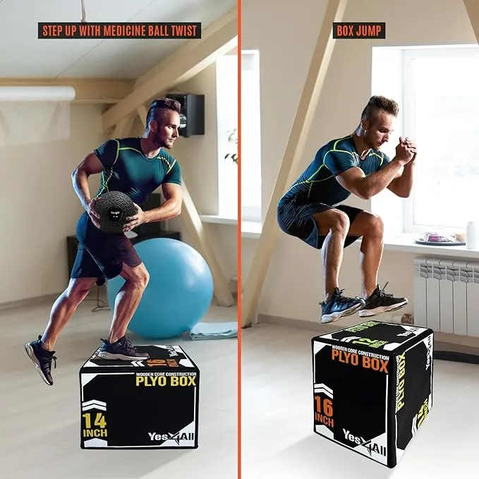Yes4All 3-in-1 Soft-Padded Plyo Box With Wooden Core