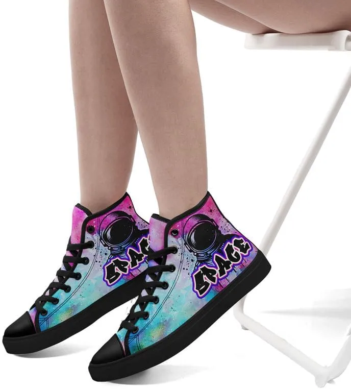 Yoga Printed High-Top Canvas Shoes for Women Unisex Fashion Lace Up Sneakers Casual Walking Tennis Trainer for Girls